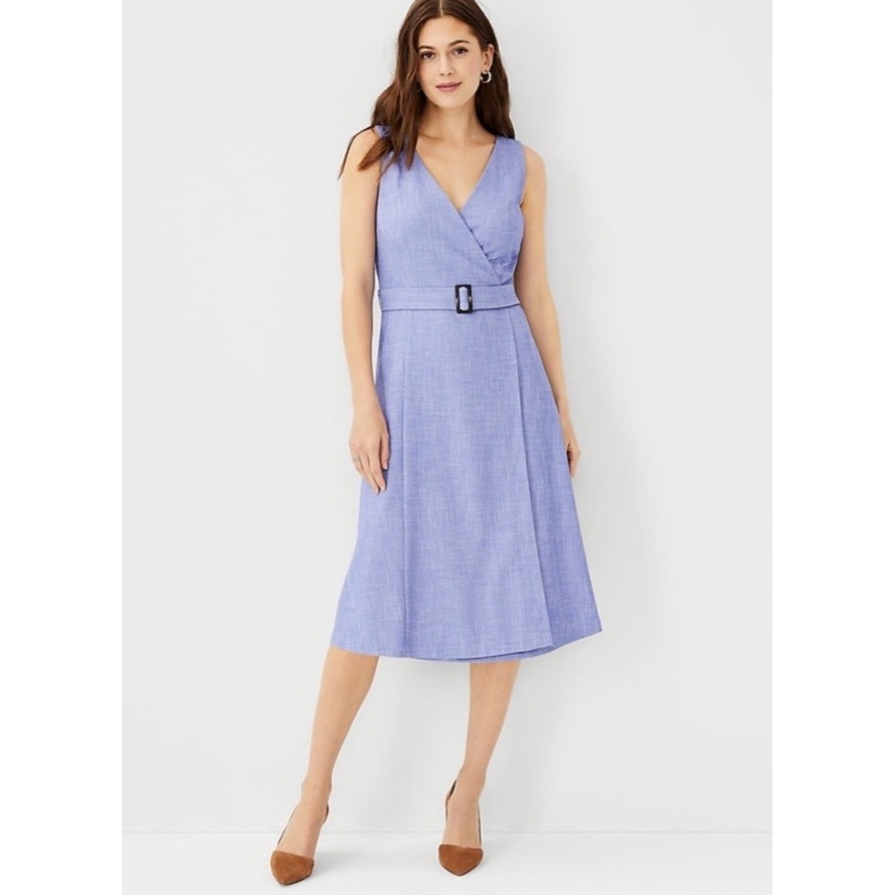Ann Taylor Blue Sleeveless Belted Wrap Midi Dress Size 12 NWT